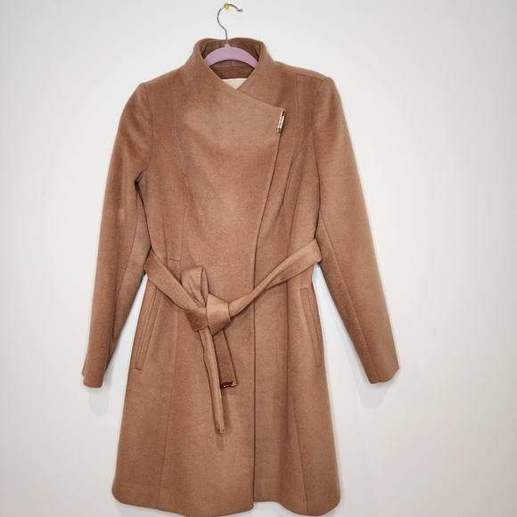 Michael Kors Wool Blend Wrap Trench Coat in Caramel Color Size Small - Picture 2 of 6
